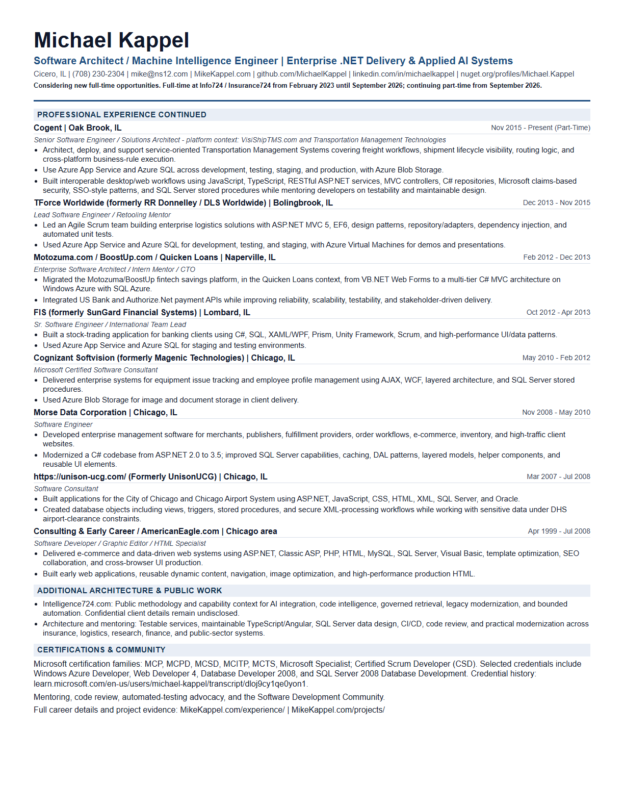 Hybrid resume page 2 for Michael Kappel