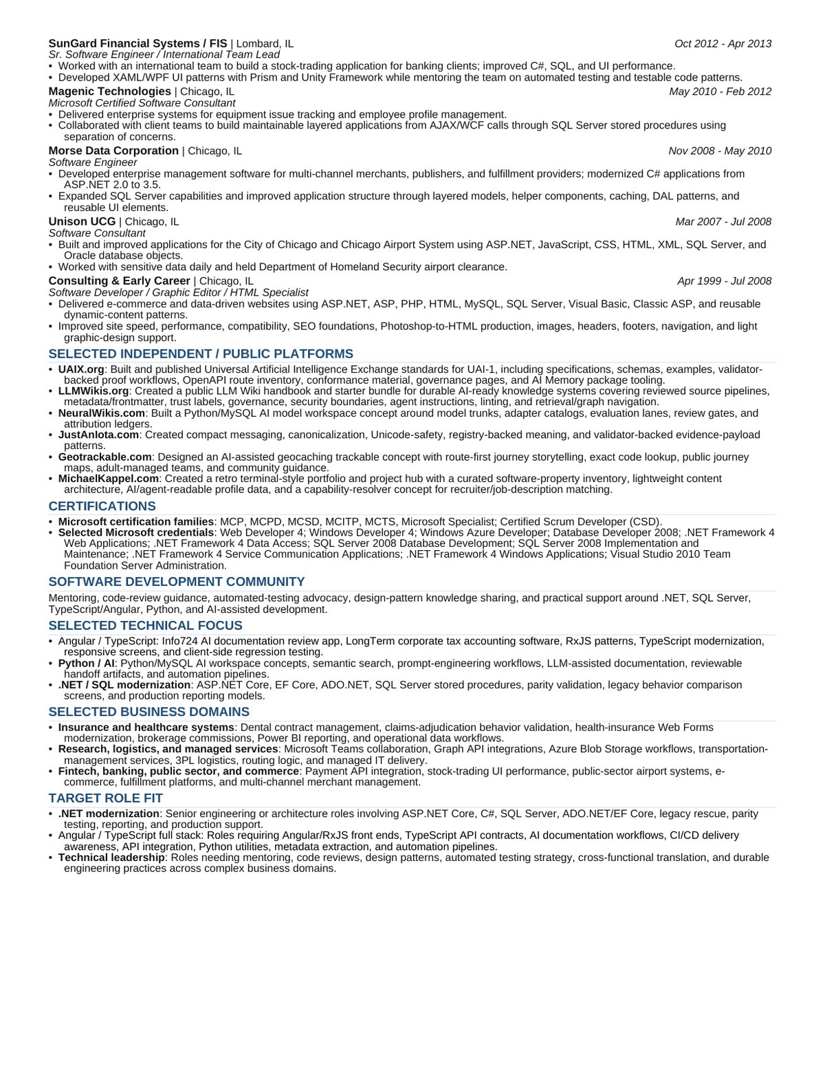 Resume page 2 preview for Michael Kappel