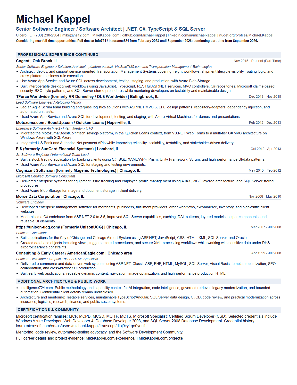 Software Engineer resume page 2 for Michael Kappel
